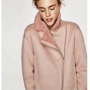 Zara Pink Shearling Faux Suede Jacket